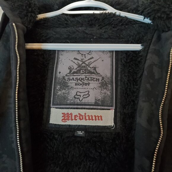 Y2K Fox Racing Sasquatch Fur Lined Zip Up Hoodie Black Size M - Picture 4 of 7